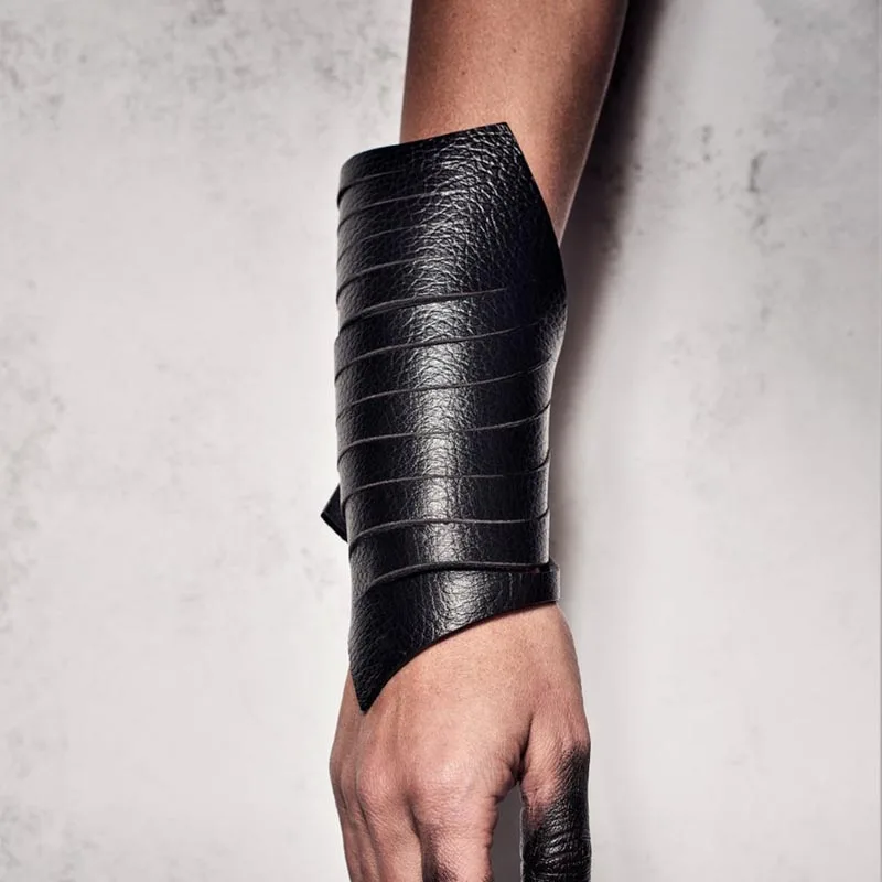 Женский винтажный браслет из мягкой кожи черный кожаный в стиле панк|Гибкие