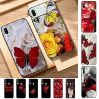 red butterfly on white roses flower phone case for huawei y 6 9 7 5 8s prime 2019 2018 enjoy 7 plus