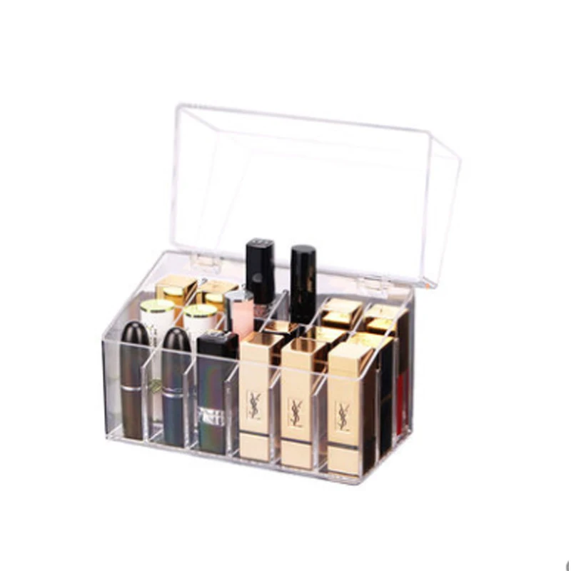 Acrylic Transparent 18 Slots Lipstick Storage Box With Lid Lip Gross Holder Case Organizer Makeup | Дом и сад