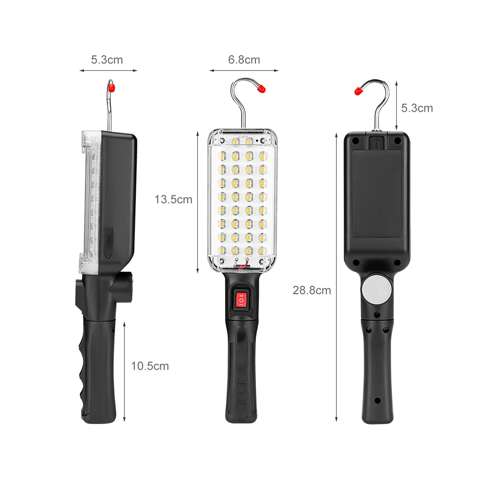 34 SMD светодиодный фонарь для работы, вращение на 360 °, Рабочий фонарь для ремонта автомобиля, работающий на 18650, фонарь на магните, крючок, палатка, кемпинговый фонарь