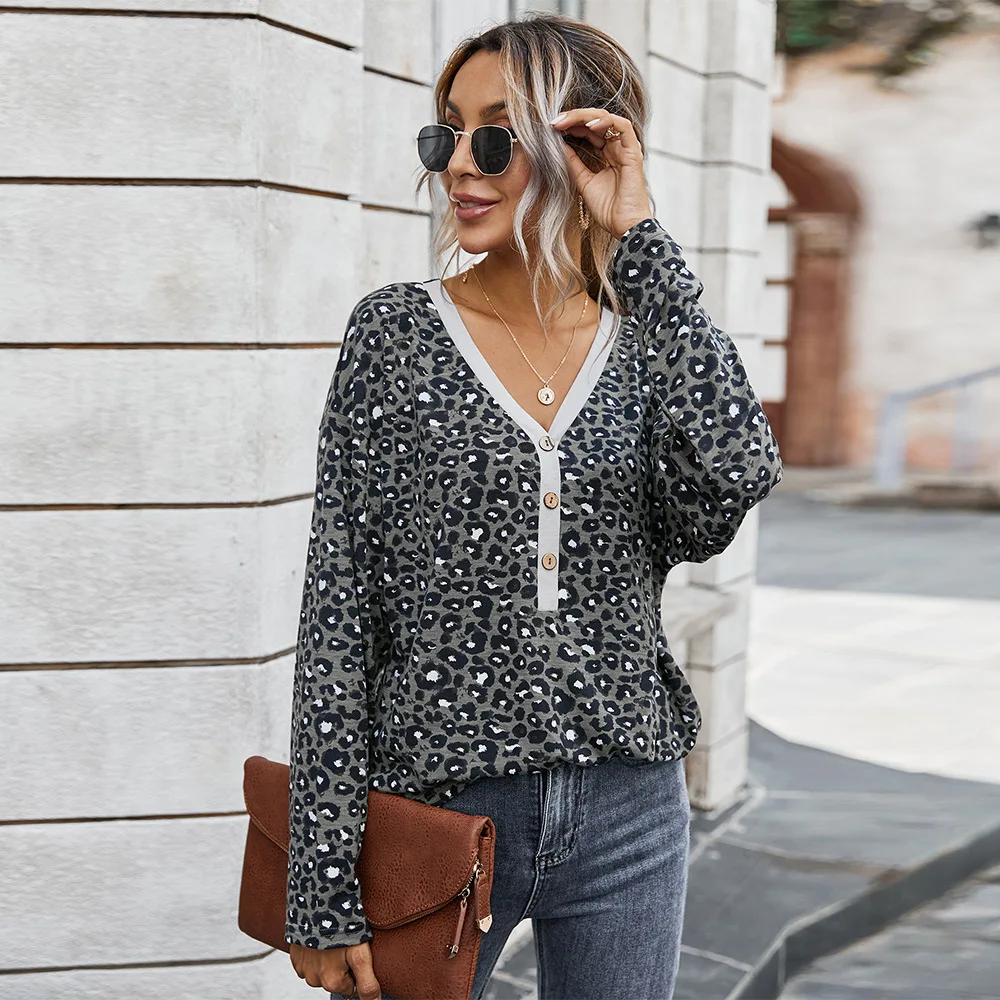 

Elegant V-neck Leopard Print Top