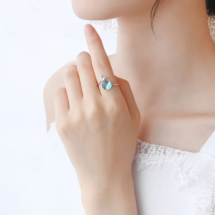 

925 sterling silver mermaid foam ring open female index finger ring makes women attractive and exquisite jewelry wholesale