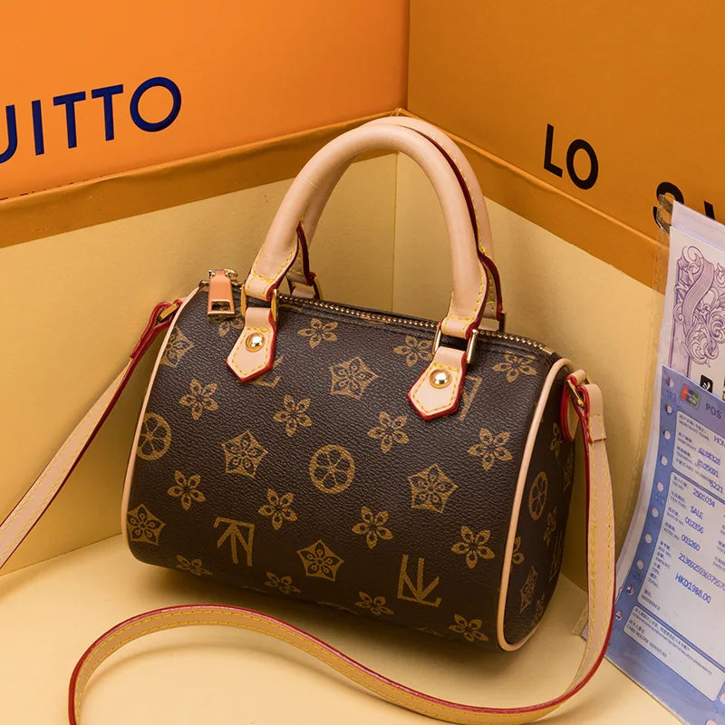 

Women's Mini Messenger Bag Pu Printed Old Flower Pillow Bag Mini Boston Handbag