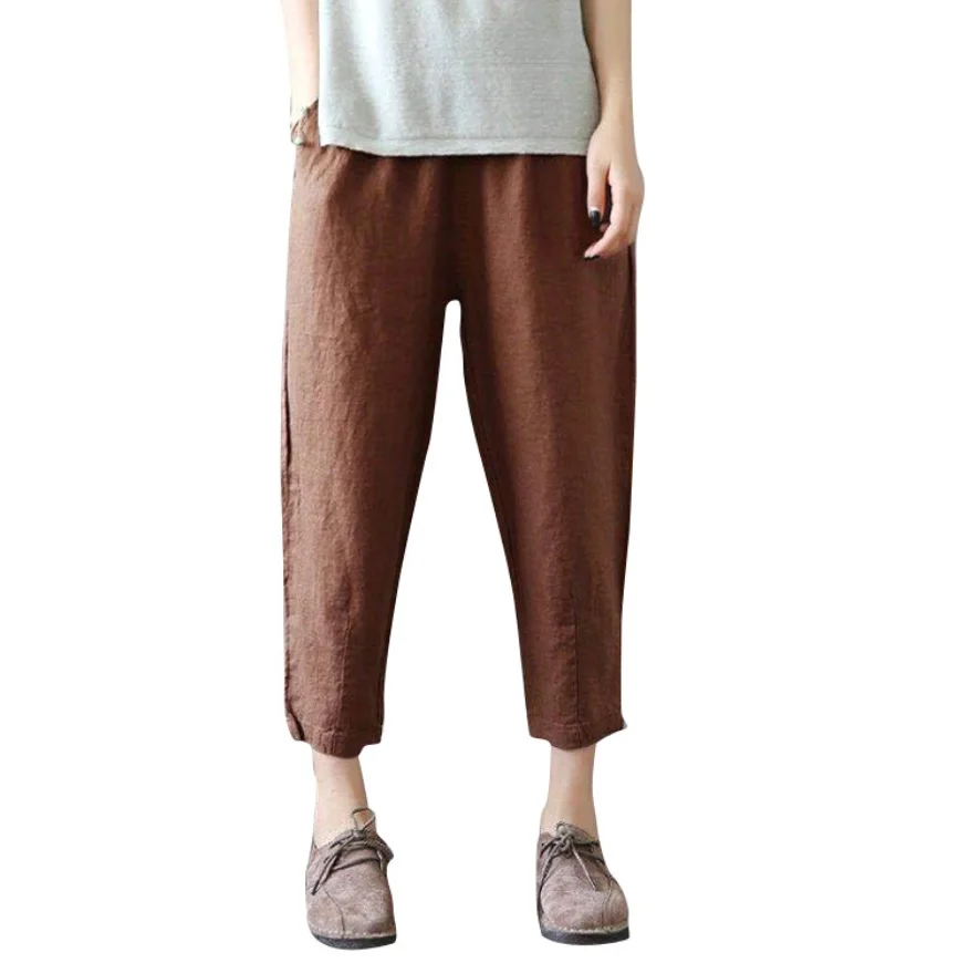 

Loose Cotton Linen Haren Pants Women Soft Breathable Ankle Length Slim Pants Korean Leisure Hallen Pants 10 Colors