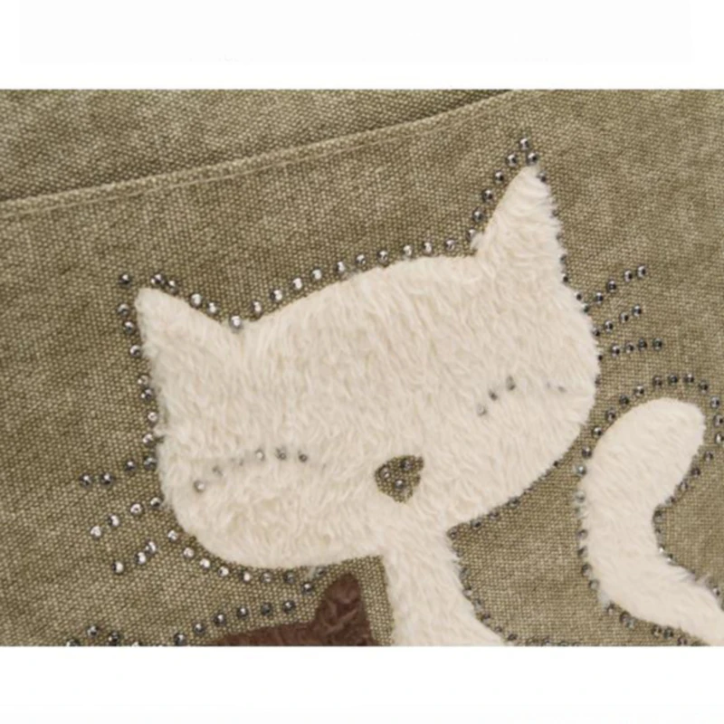 

Lovely Cute Cat Canvas Handbag For Girls Ladies Large Capacity Casual Bag Women Portable Solid Zipper Shoulder Bag