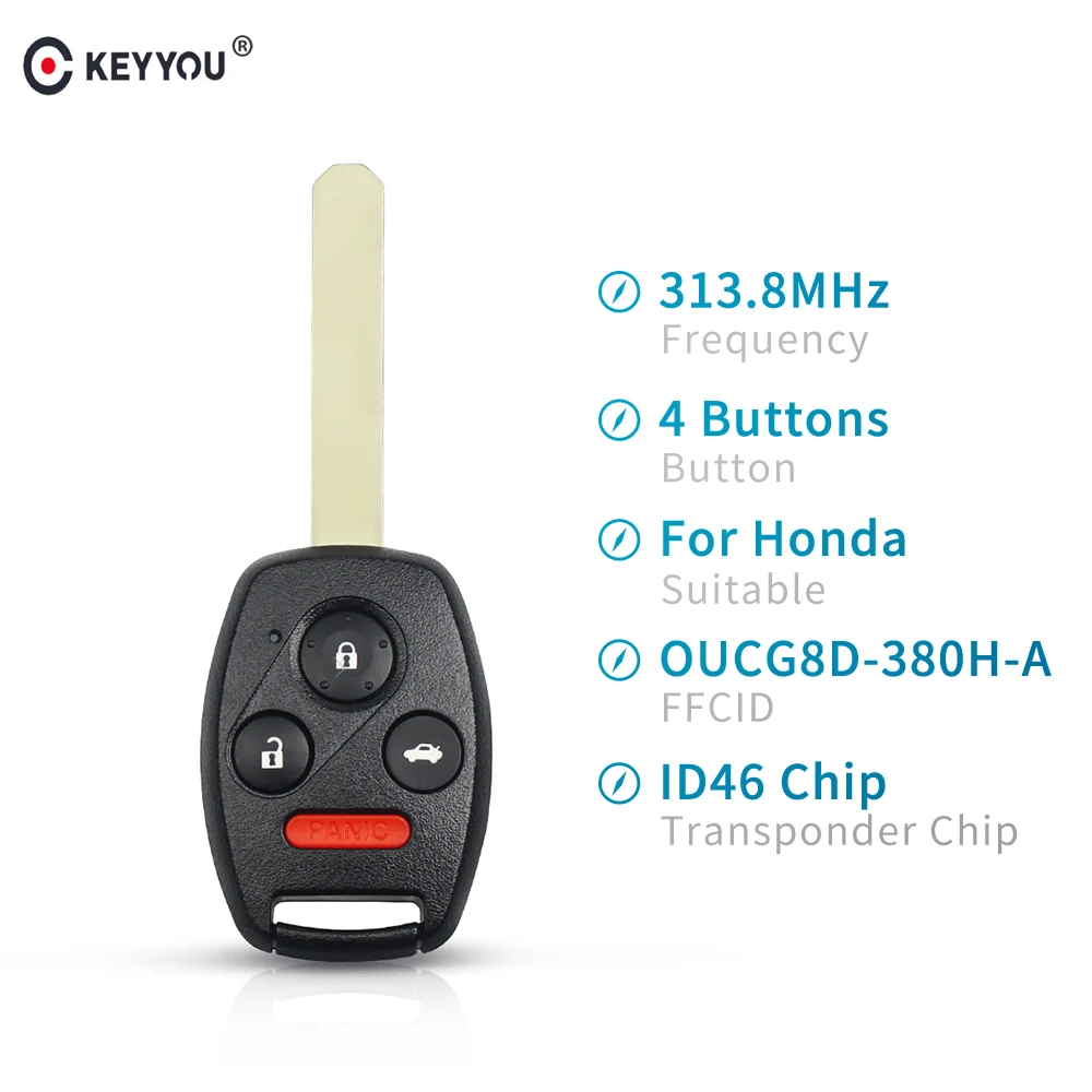 KEYYOU 4 кнопки 313,8 МГц Автомобильный Дистанционный брелок без ключа для Honda Accord 2003 2004 2005 2006 2007 ID46 чип Автомобильный ключ без ключа