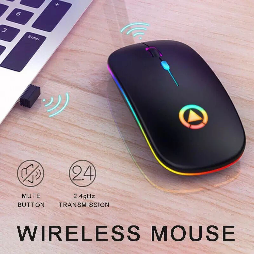 

Wireless Mouse RGB Rechargeable Mouse Wireless Computer Mute Mouse LED Backlit Gaming Office Mouse Laptop Accessories