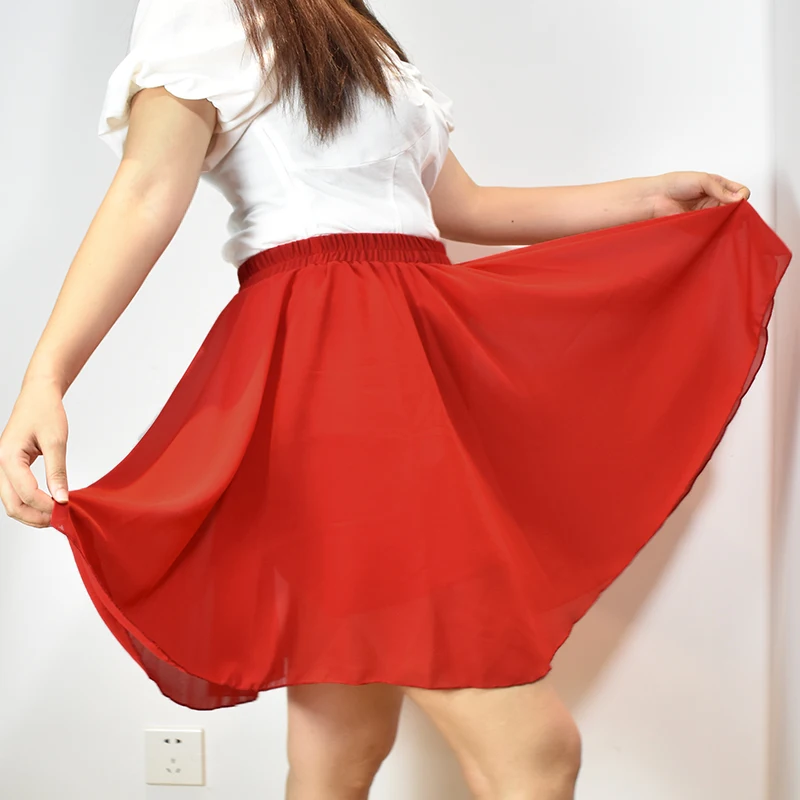

Summer Chiffon Women Elegant Skirt Solid Color Korean Style Skirts High Waist Beach Short Skirt Plus Size Women Clothing