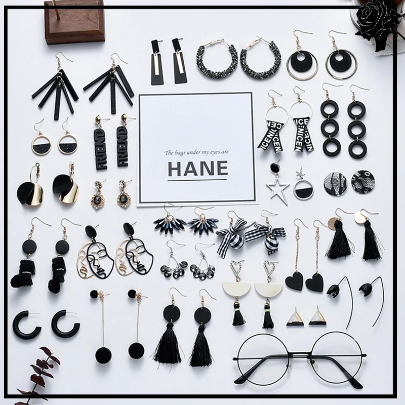 

Korean Black Statement Drop Earrings Irregular Geometric Metal Jewelry Women Dangle Hanging Fashion Modern Female Earrings