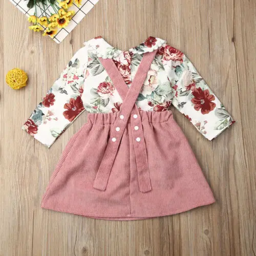 Модная осенняя одежда для малышей топы с длинными рукавами и цветочным принтом