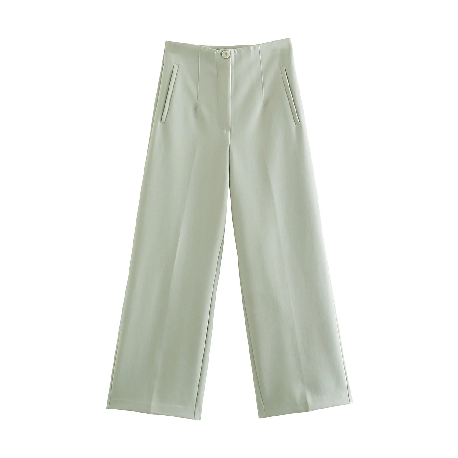 

KRSB Spring Autumn Women's Light Gray Zipper Single Button Loose Wide-Leg Trousers Waist Double Pockets Chic Design Commuter