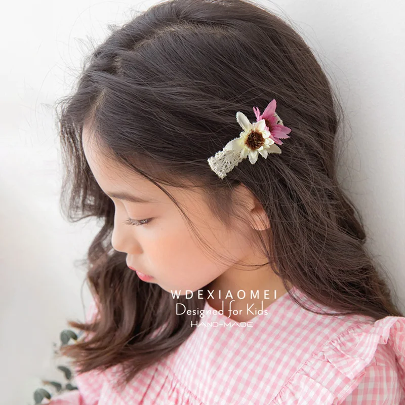 

New Fashion Hair Clips Hairpins For Girls Women Sweet Handmede Fabric Flower With Lace Barrettes Hairgrips Kids Hair Accessories