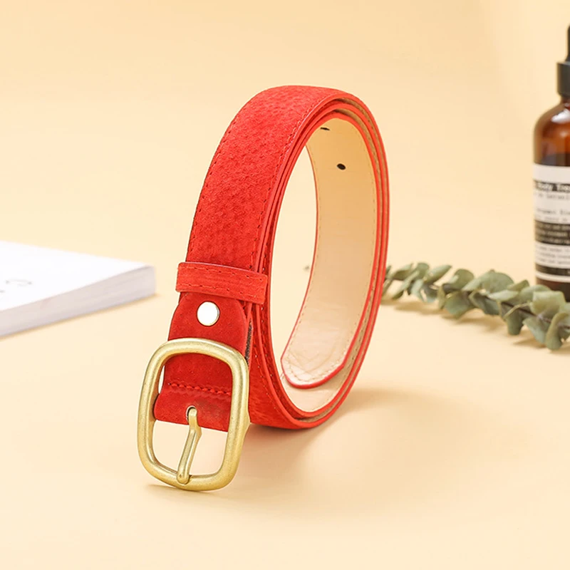 red ELIsfashion ремень из натуральной свиной кожи роскошный ремень для платья и джинсов модные ремни для женщин Классическая матовая Золотая Пряжка 9 цветов - Цвет: red
