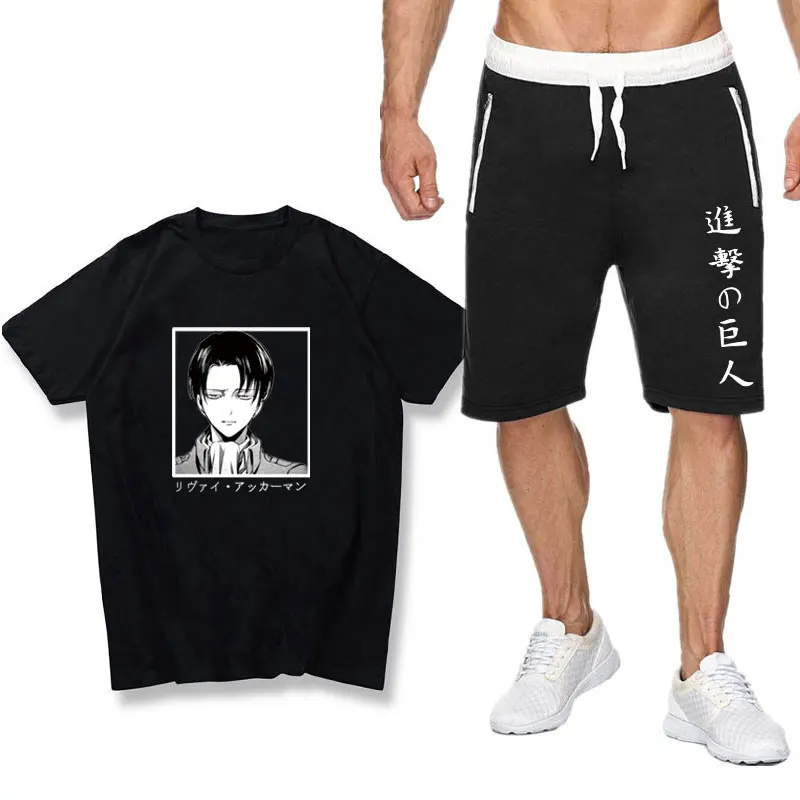 

Men's sets Anime Attack On Japanese streetwear Titan T shirt Sports men's Shorts pantsuit Sets Casual Loose Shorts T-shirt
