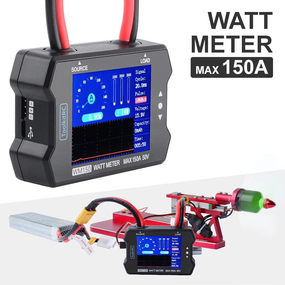 

ToolKitRC WM150 Advanced Watt Meter 1-50v 150A 2.4" TFT Screen Display Power Voltage Current Tester PWM Output For RC FPV Drone