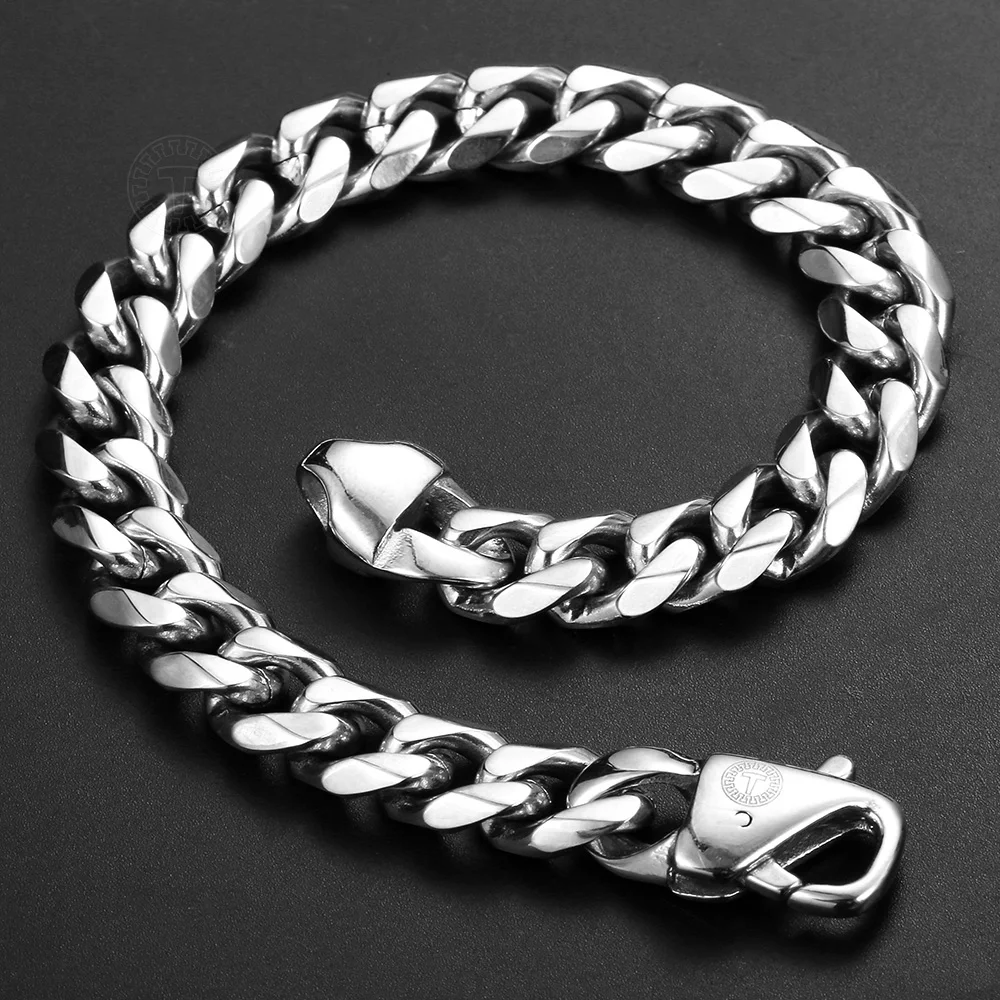 11mm 316L Stainless Steel Bracelet for Men Cuban Curb Link Chain Gold Silver Color Heavy Bracelets Wristband 8/9 inch LHBM122A | Украшения