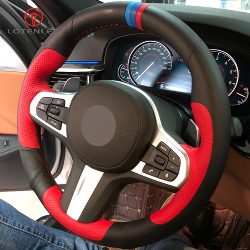 LQTENLEO черно красная кожаная оплетка на руль для BMW M Sport G30 G31 G32 G20 G21 G11 G12 G14 G15 G16 X3 G01 X4
