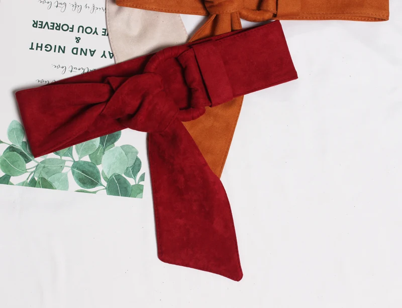 [EAM] винно-красный замшевый ремень с большой пряжкой и разрезом длинный широкий