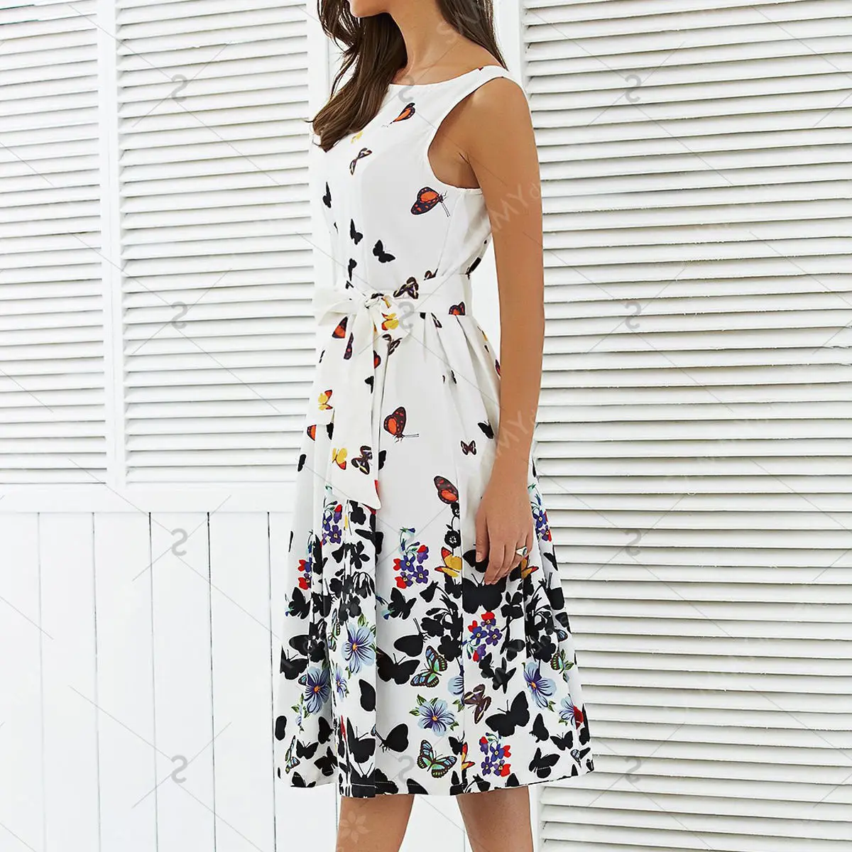LEH 2019 Женская мода бабочка цветочные винтажные плиссированные качели платья лето