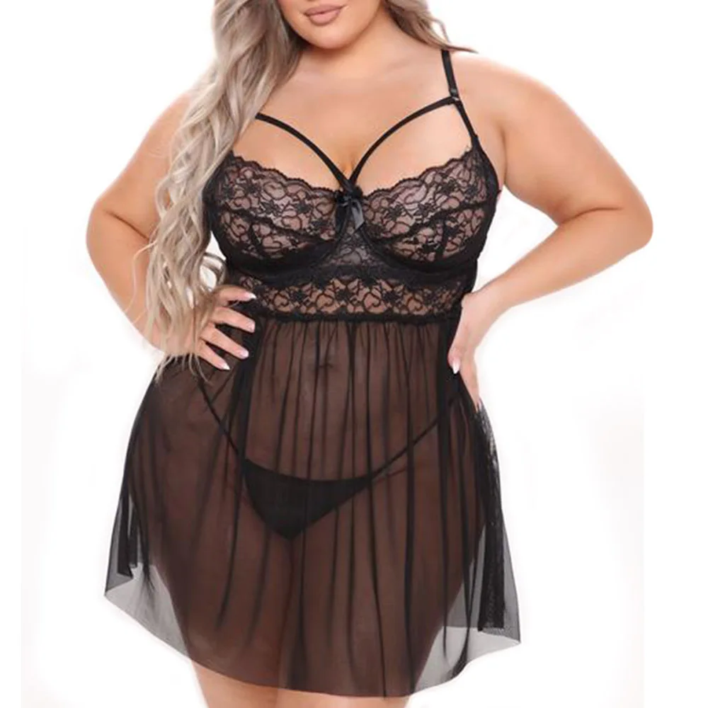

5XL Женская кружевная Лоскутная сетчатая пикантная Ночная сорочка на бретелях Ночная рубашка Нижнее Белье Прозрачное нижнее белье привлека...