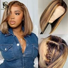 Sedittyhair хайлайтер парик бразильские прямые человеческие волосы боб парики 13x4 кружевной парик Омбре фортепиано P427 # цвет короткие волосы боб парик 150%