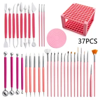 37pcs polymer clay modeling tools set with 96 hole holder rack pink rock painting brush ball stylus mandala dotting pen