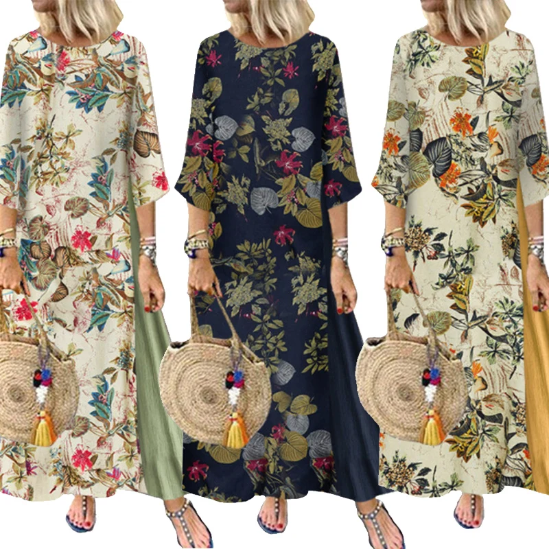 Женское винтажное платье в стиле бохо Повседневное Платье макси с длинным