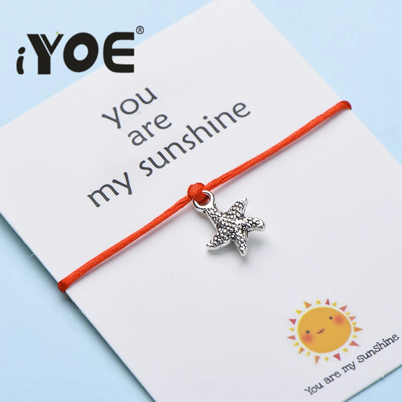 Женские и мужские браслеты IYOE Wish Card You Are My Sunshine Star богемный Плетеный браслет с