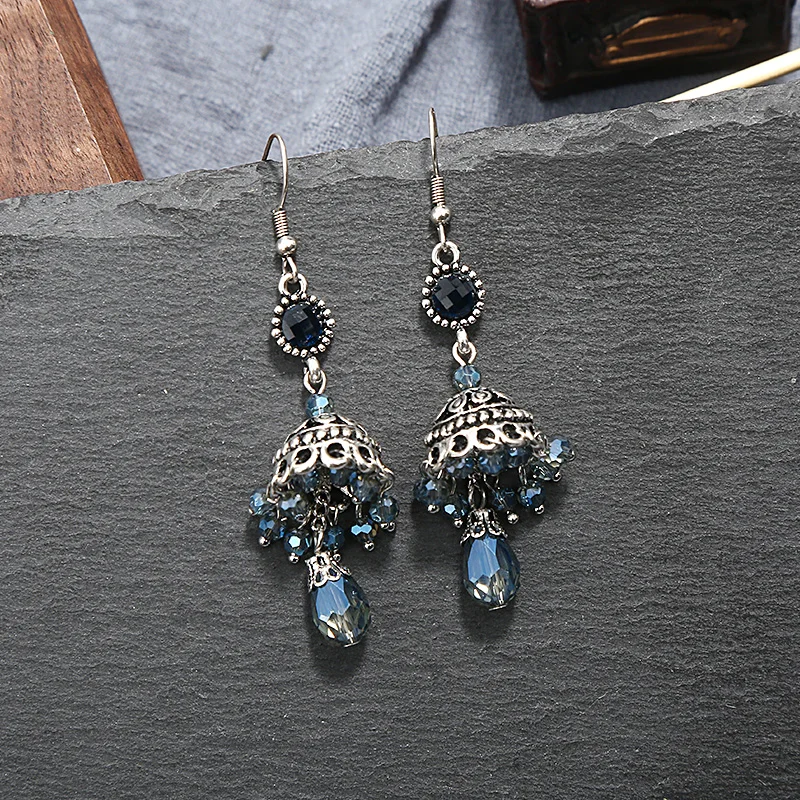 Rhinestone Bell Tassel Ethnic Earrings 3D Pendant Gypsy Statement Long Drop Dangle Big Boho Jewelry Women Gift | Украшения и