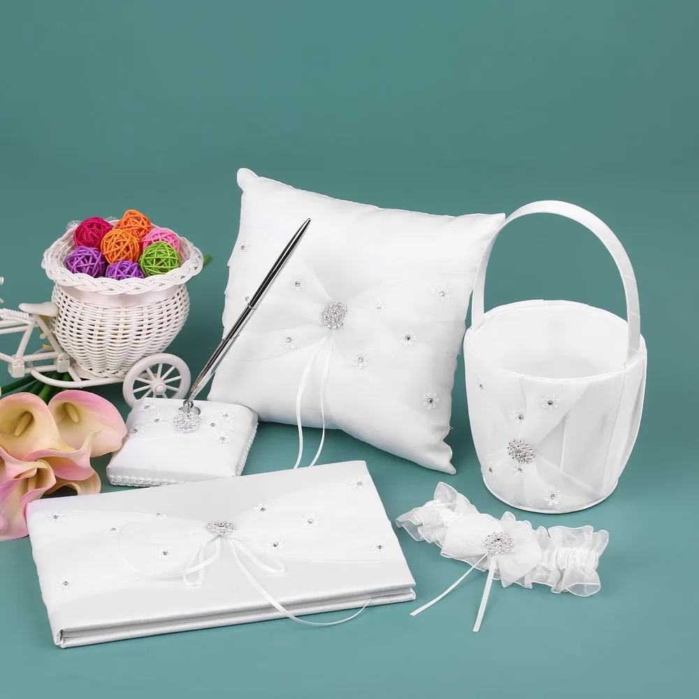 5 шт./компл. белые свадебные принадлежности из сатина для девочек в цветочек