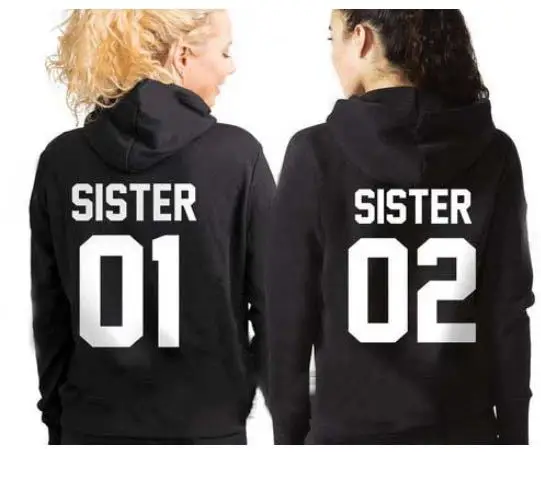 

Lovers Couples Hoodies Casual Pullovers Gift SISTER 01 SISTER 02 Couple Hoodies Women Men Lovers Letter Printed Sweatshirt