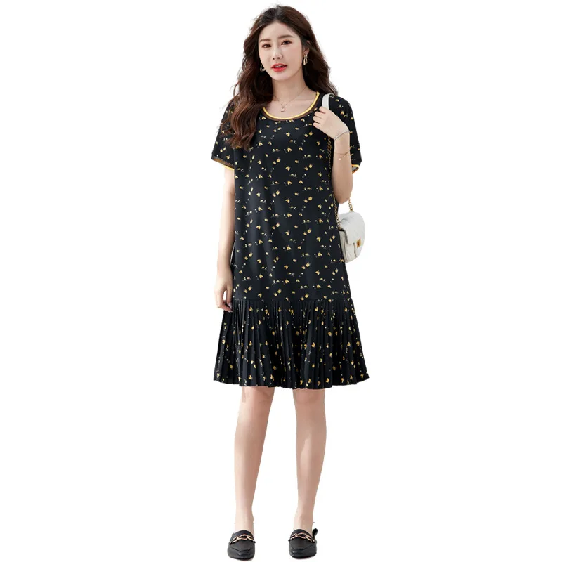 

2021 summer new large women's medium length Floral Dress