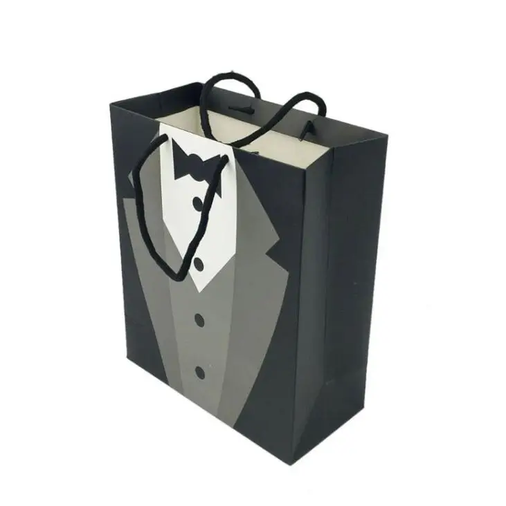 Картонный смокинг для женихов подарочные сумки черные белые свадебные вечерние