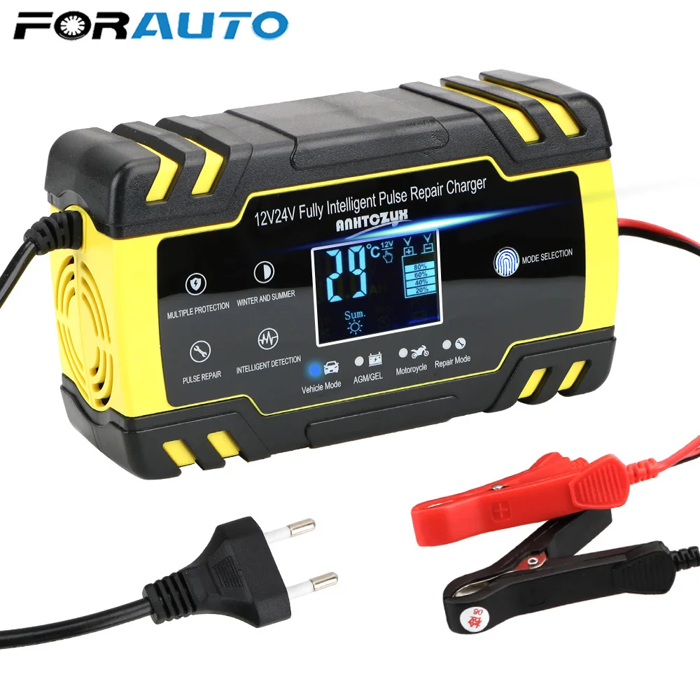 12V-24V 8A Full Automatic Car Battery Charger Power Pulse Repair Chargers Wet Dry Lead Acid Battery-chargers Digital LCD Display