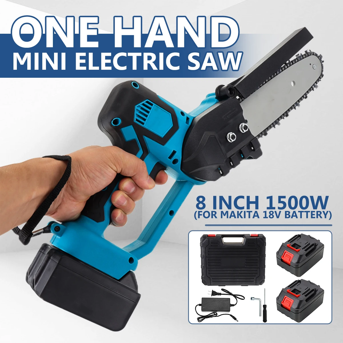 8 Inch One-Hand Chainsaw 1500W Electric Saw Brushless Woodworking Cutter Garden Logging Power Tool for Makita Battery