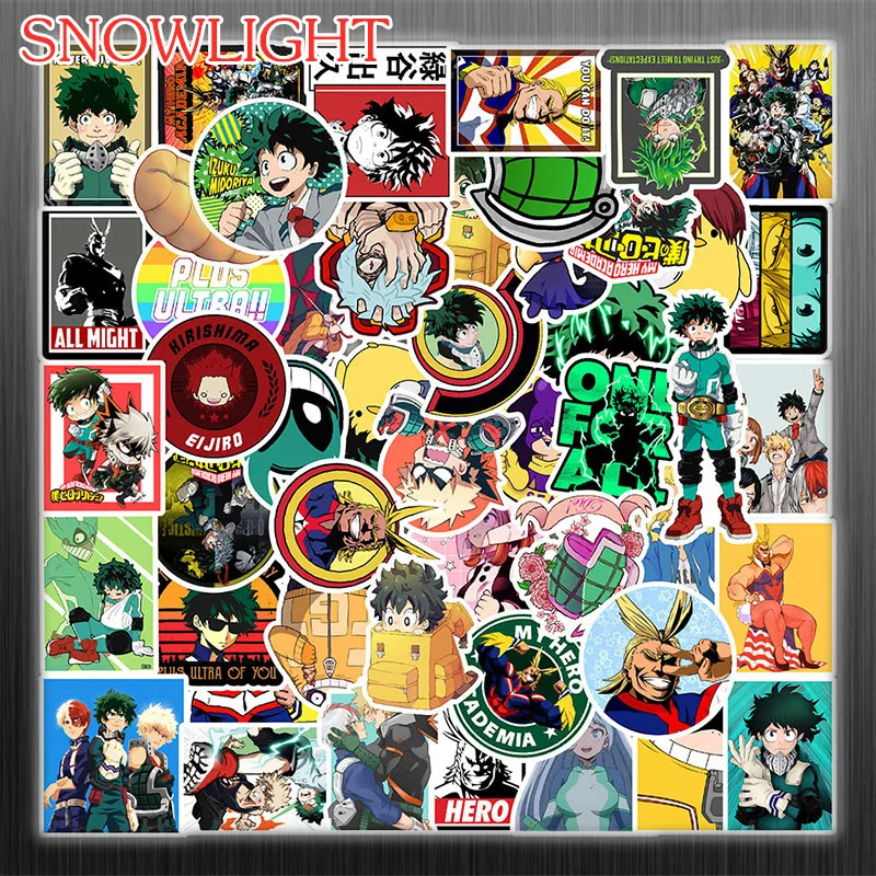 10/50 Pcs/pack  Japan Anime My Hero Academia Stickers Cartoon PVC For Refrigerator Skateboard Toy Decals Kids Luggage Laptop