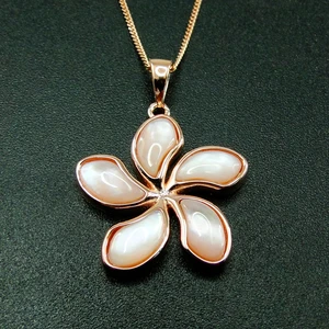 Beautiful Rose Gold In 925 Sterling Silver Natural Mother Of Pearl MOP 20mm Plumeria Pendant Necklace For Women Gift