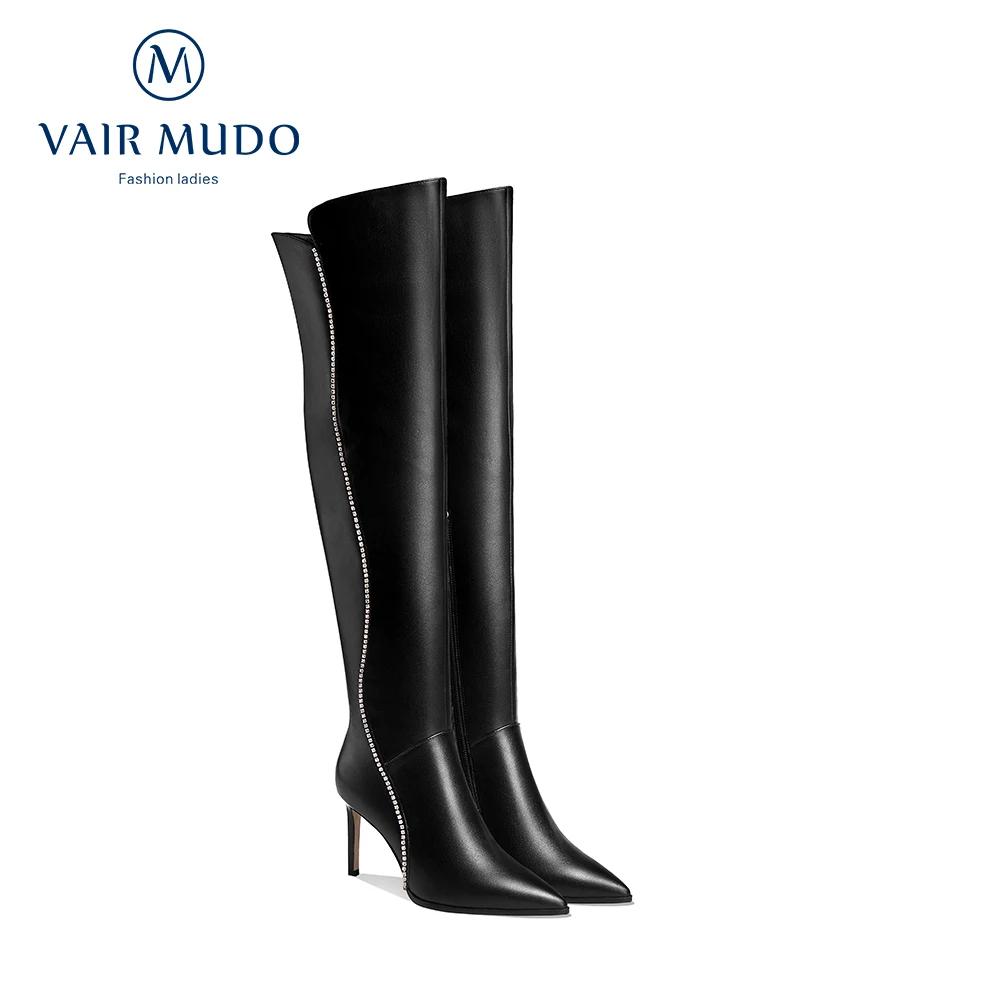 

VAIR MUDO Autumn Winter Knee-High Boots Shoes High Heels Genuine Leather Shoes Women Short Plush Pointed Toe Concise BootsZT90L