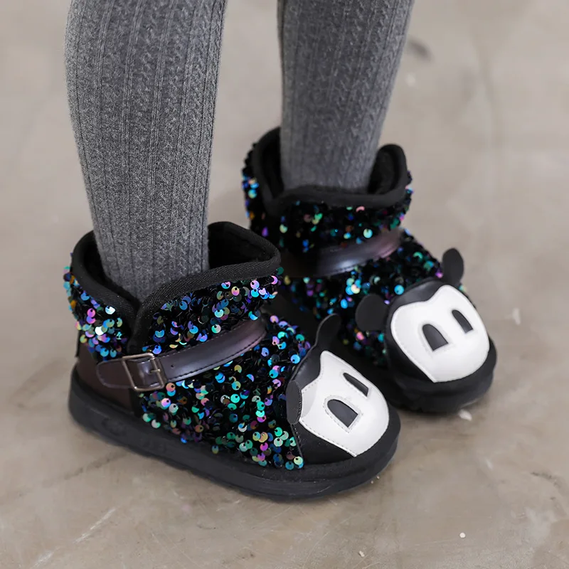 

2020 winter new children cartoon boots boys girls warm cotton snow shoes plus velvet baby bling sequins ankle bottes
