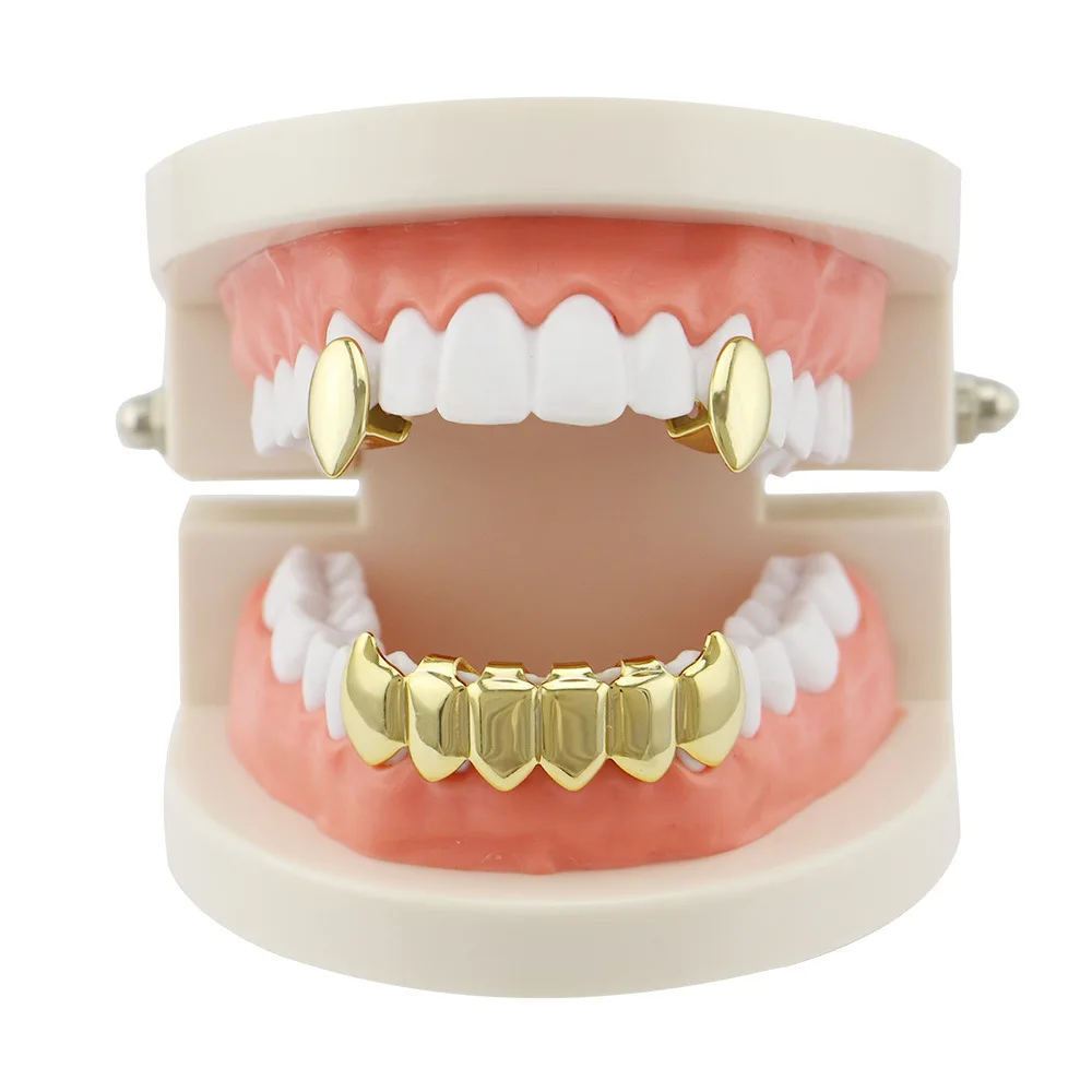 

Hip Hop Teeth Grillz Set For Unisex Top Bottom Mouth Gold Silver Color Teeth Grills Tooth Caps Removable Dental Fashion Jewelry