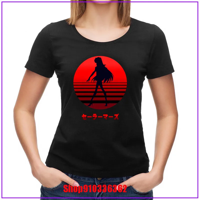 Женская Винтажная футболка с коротким рукавом Sailor Mars Vaporwave Moon свободный мягкий