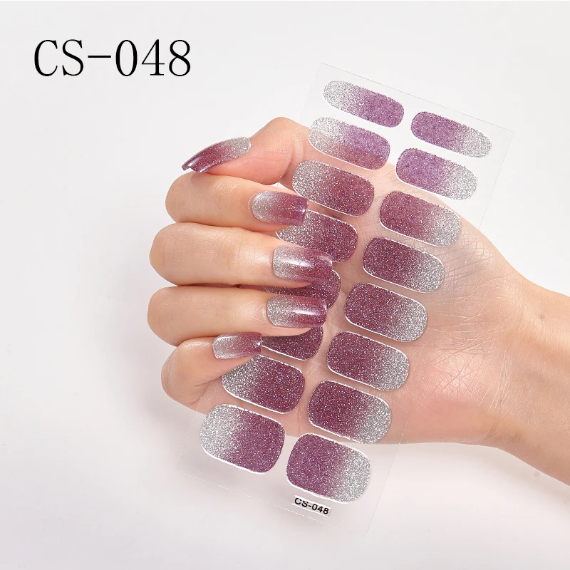 

16pcs/sheet Glitter Gradient Color Nail Stickers Nail Wraps Full Cover Nail Polish Sticker DIY Self-Adhesive Nail Art Decoration