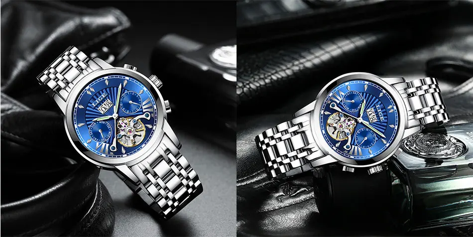 LIGE мужские s часы Топ люксовый бренд Tourbillon автоматические механические часы мужские водонепроницаемые часы со скелетом Montre Homme+ коробка
