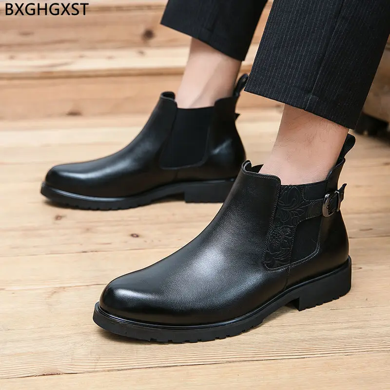 Chelsea Boots Mens Casual Shoes Leather Boots Homme Designer Shoes Man Ankle Boots for Man 2023 Мужская повседневная обувь