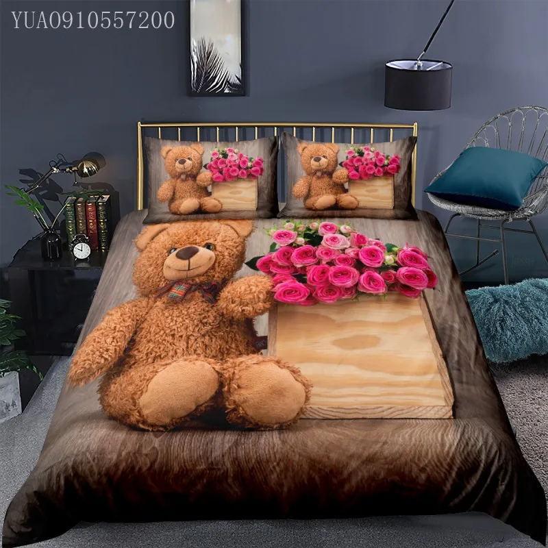 

3D Cartoon Children Duvet Cover Sets Modern Fashion Bear Custom Printed Queen Size Kids Bedding Set Roupa De Cama Lovers Gift