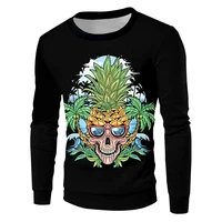 black casual womenmen crewneck sweats 3d pineapple skull print sweatshirt hiphop harajuku long sleeves pullover top overszie