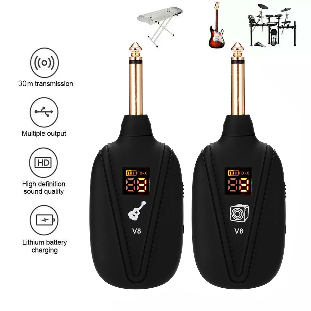 2 teilesatz v8 wireless gitarre sender empfänger system 4 kanäle für elektrische gitarre bass musical instruments free global shipping