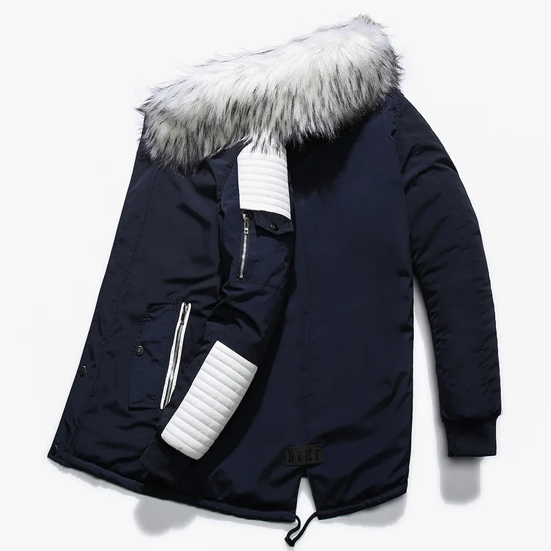2019 Winter Jas Men Bontkraag Hooded Oversized Black Long Park Jassen Pu Fat Windproof Warm Jackets Upper garments |