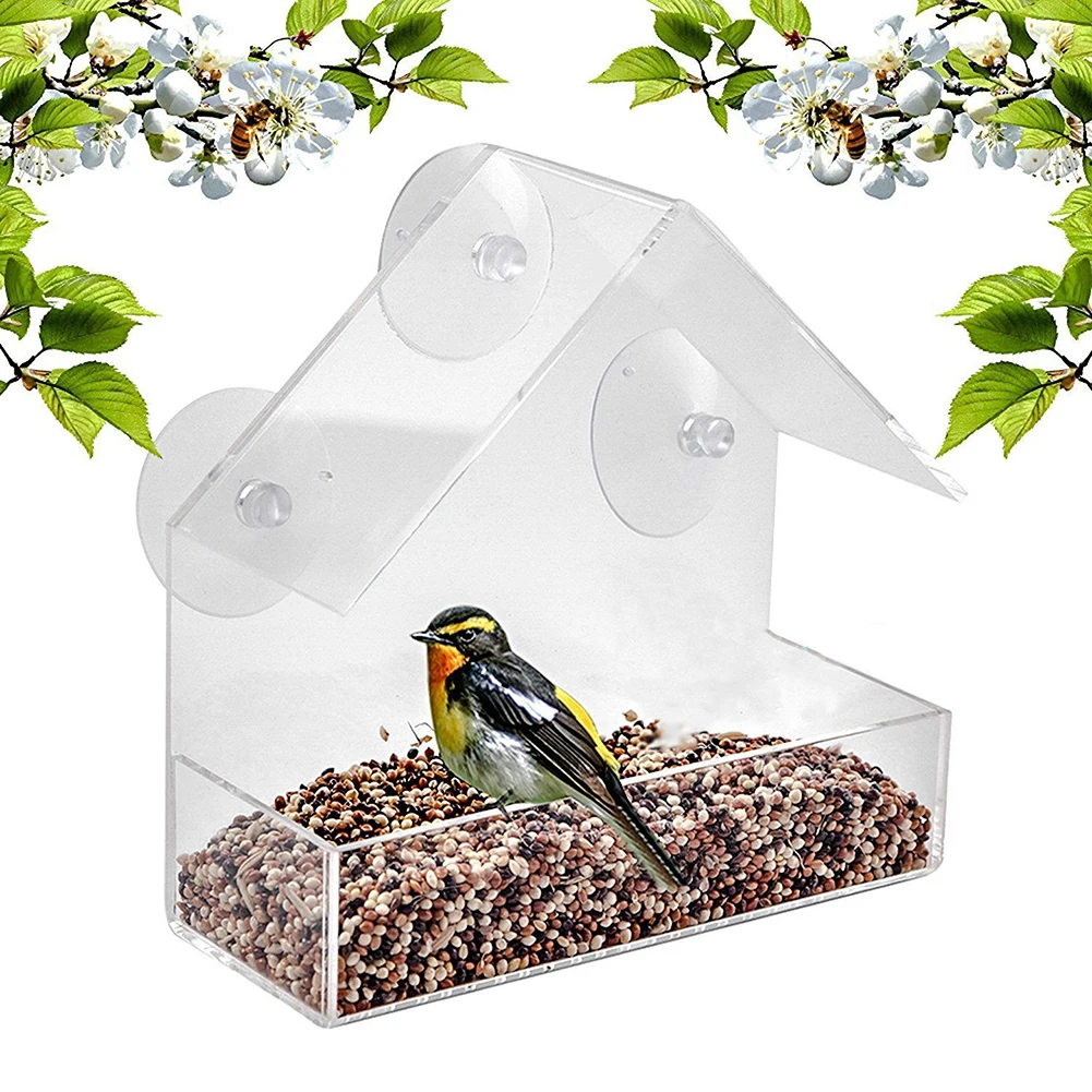 

Window Birds Feeder Weather Proof House Shape Clear Acrylic Feeder with 3 Sucker for Outdoors Songbird BENL889