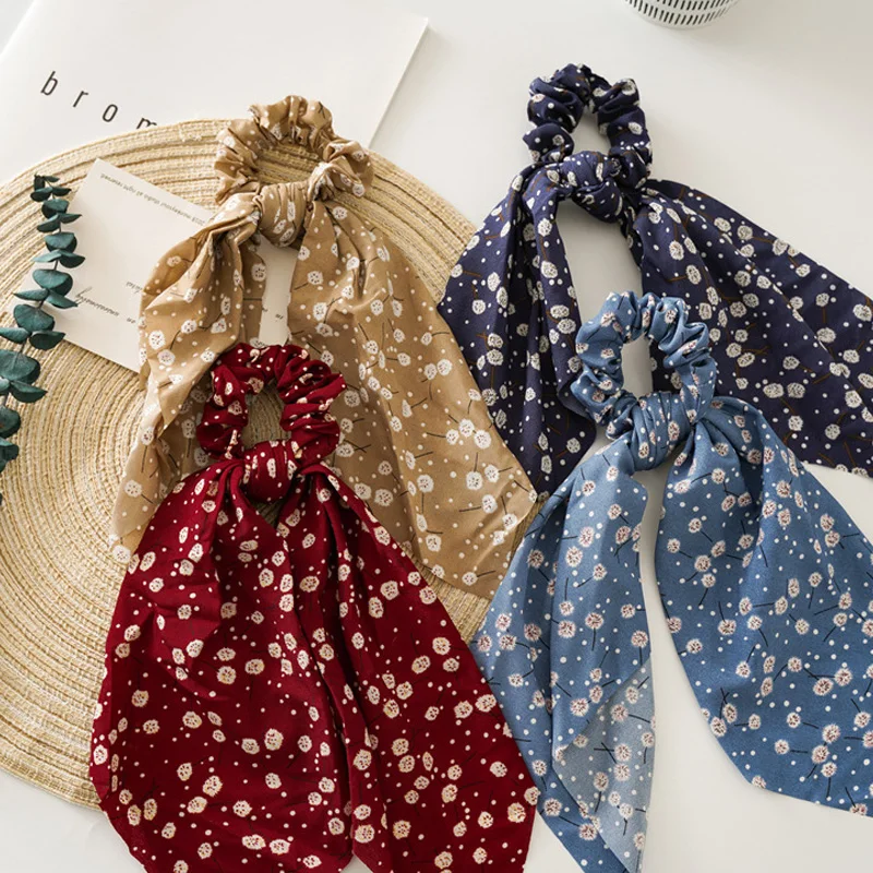 

Женская Длинная лента-бант с принтом, шарф-хвост, резинка для волос, Ретро стиль, аксессуар для волос